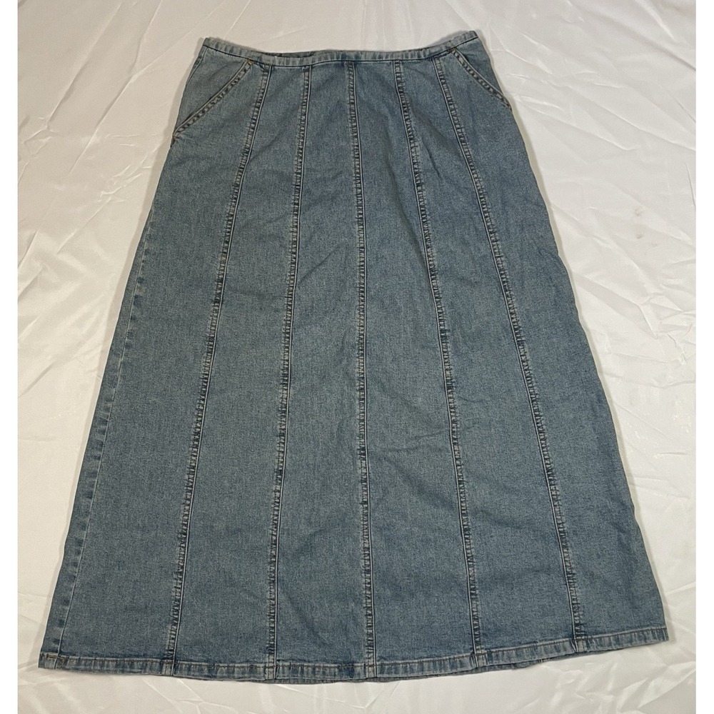 The Territory Ahead Paneled Denim Skirt Size 4 Midi Pockets Lightweight Casual